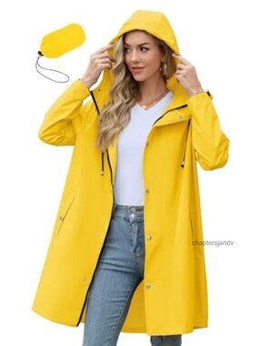 Zando Long Packable Rain Jacket Women Waterproof Raincoat with Hood